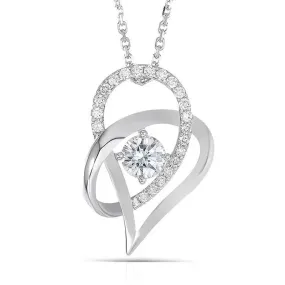 14k / 18k White Gold Heart Necklace / Pendant 0.5ct Center Stone