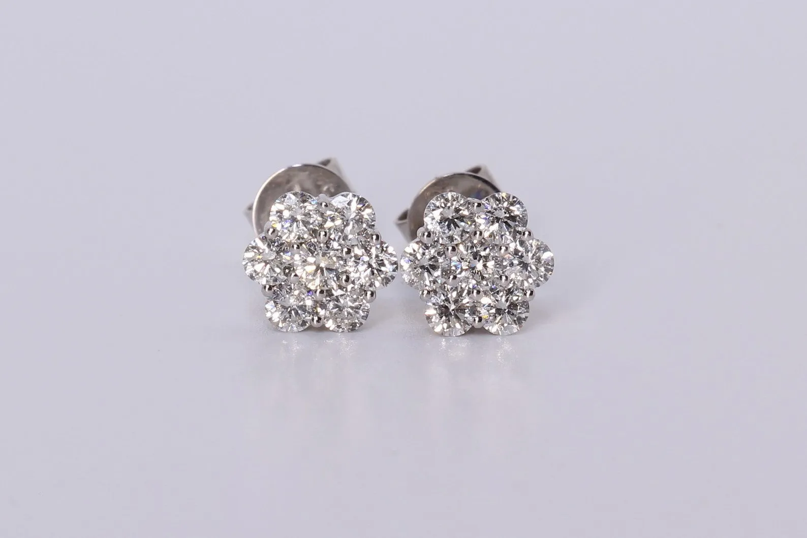 14K White Gold Flower Cluster Earrings 1.15Ctw