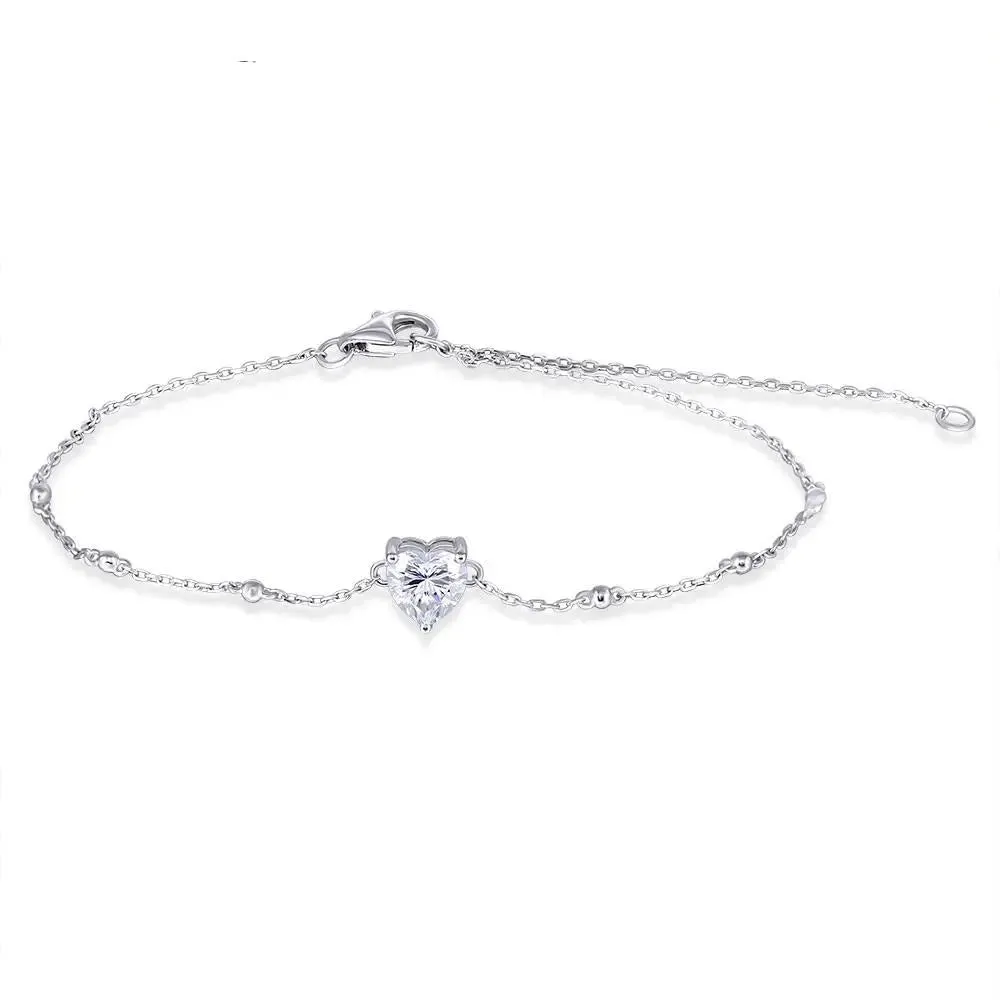 14k White Gold Heart Shaped Moissanite Bracelet 1ct