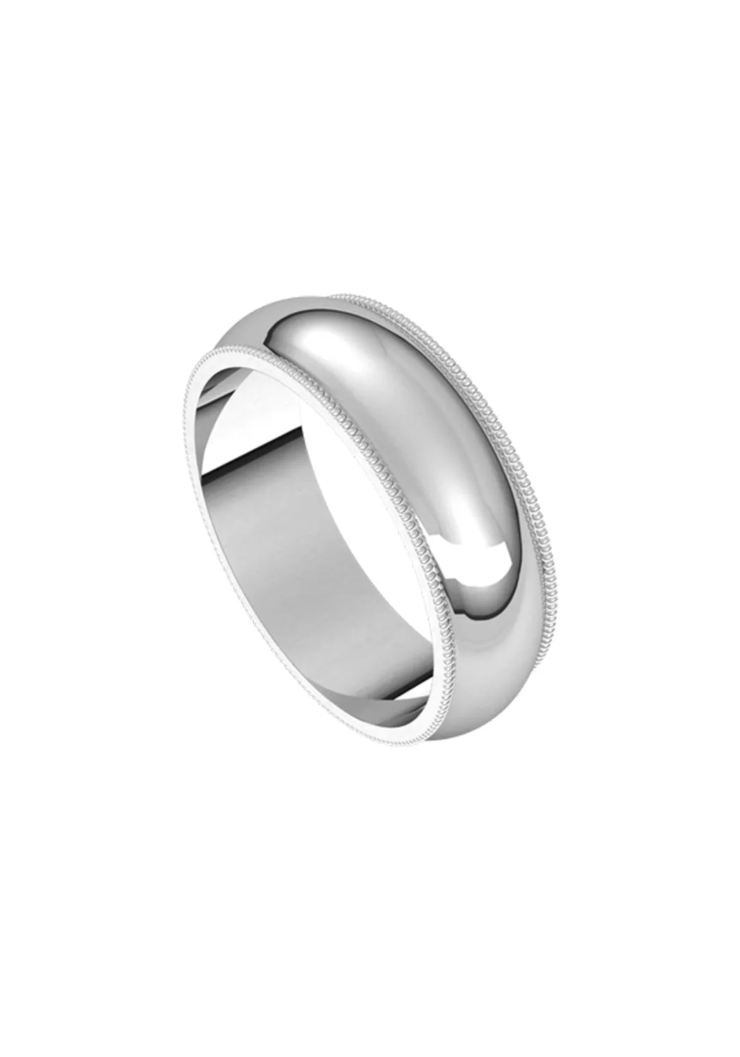 14K White Gold Millgrain Wedding Band