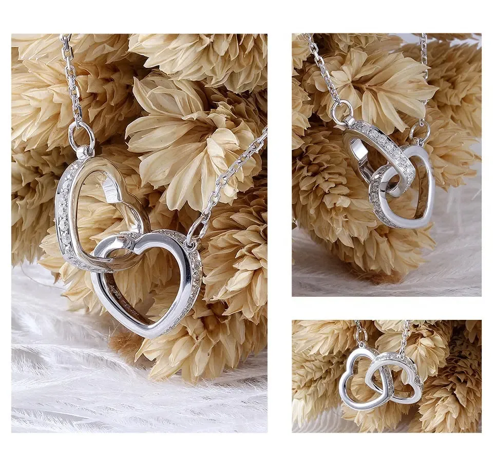 14k White Gold Moissanite Heart Necklace - 50 Moissanite Stones