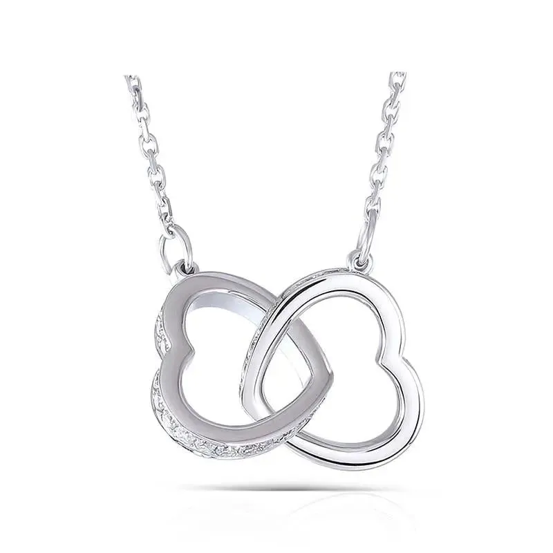 14k White Gold Moissanite Heart Necklace - 50 Moissanite Stones