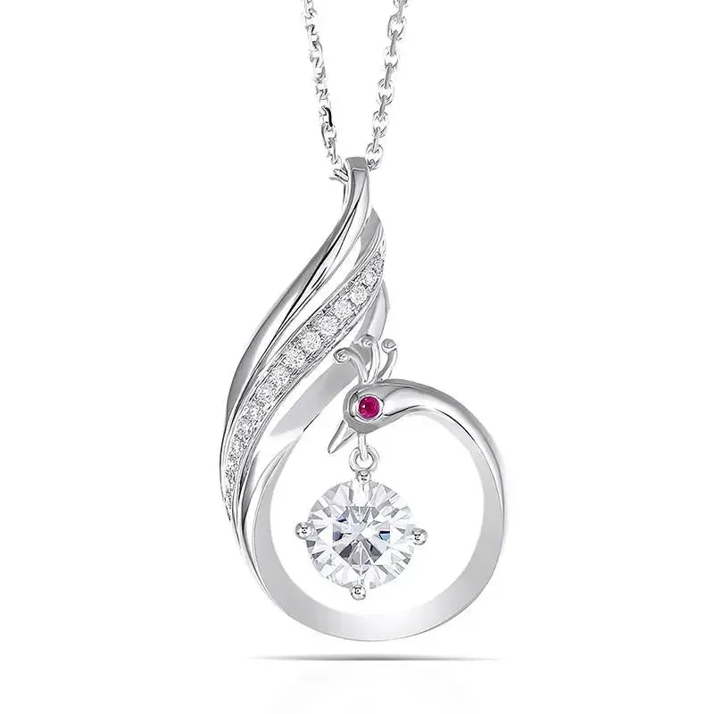 14k White Gold Moissanite Necklace 1ct Center Stone With Ruby Accent