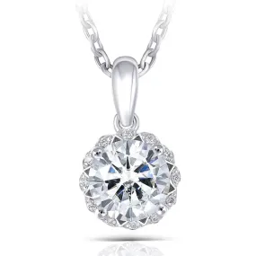 14k White Gold Moissanite Necklace / Pendant 1ct Center Stone