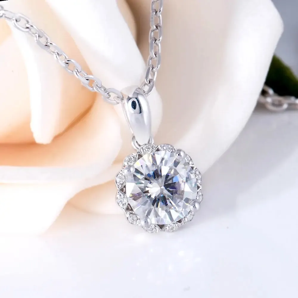 14k White Gold Moissanite Necklace / Pendant 1ct Center Stone