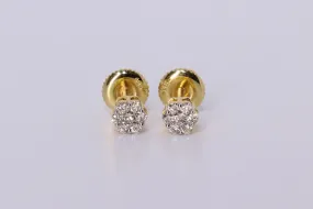 14k Yellow Gold Flower Cluster Earrings .260Ctw