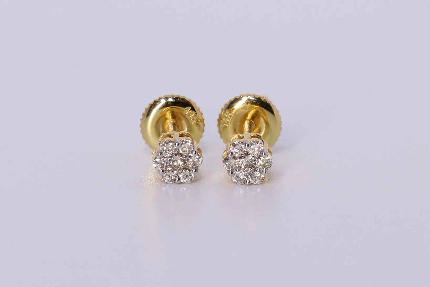 14k Yellow Gold Flower Cluster Earrings .260Ctw