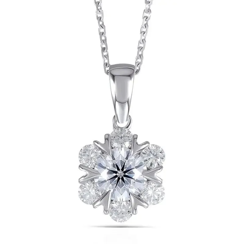 18k White Gold Halo Moissanite Necklace 1.6ctw