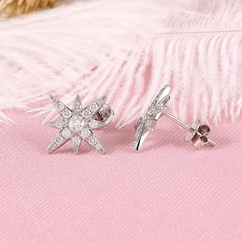 18k White Gold Star Moissanite Stud Earrings