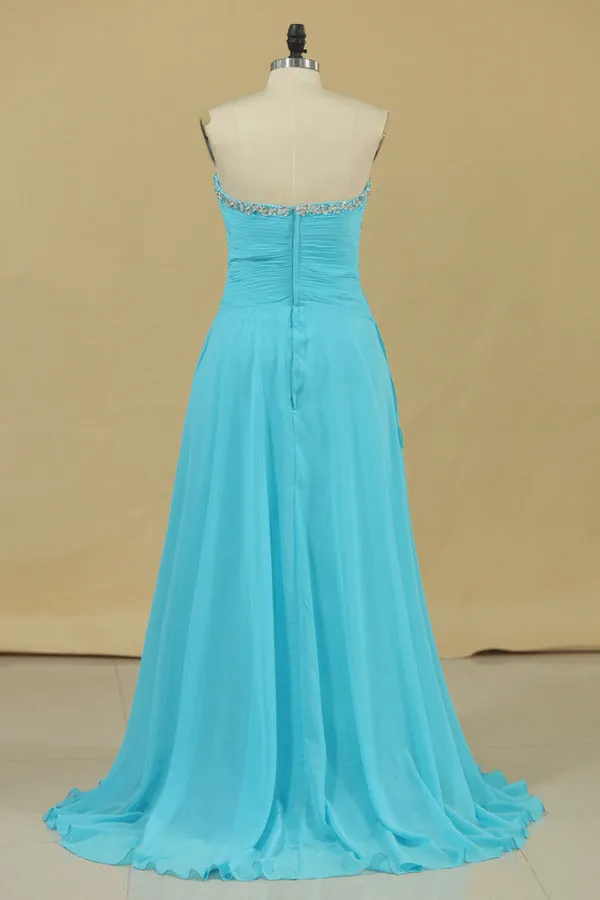 2024 Prom Dresses A Line Sweetheart Chiffon With Beads And PALZ6TA1