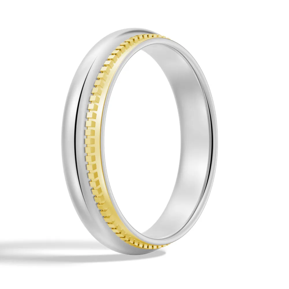 4.4mm Polished Finish Two-Tone Men's Wedding Band With Milgrain Edge