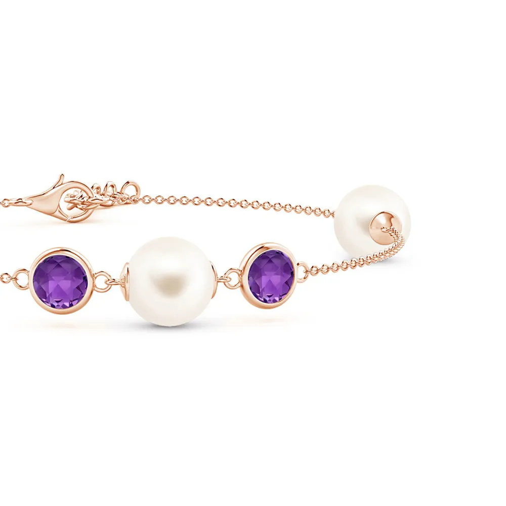 8mm Freshwater Cultured Pearl and Amethyst Bracelet