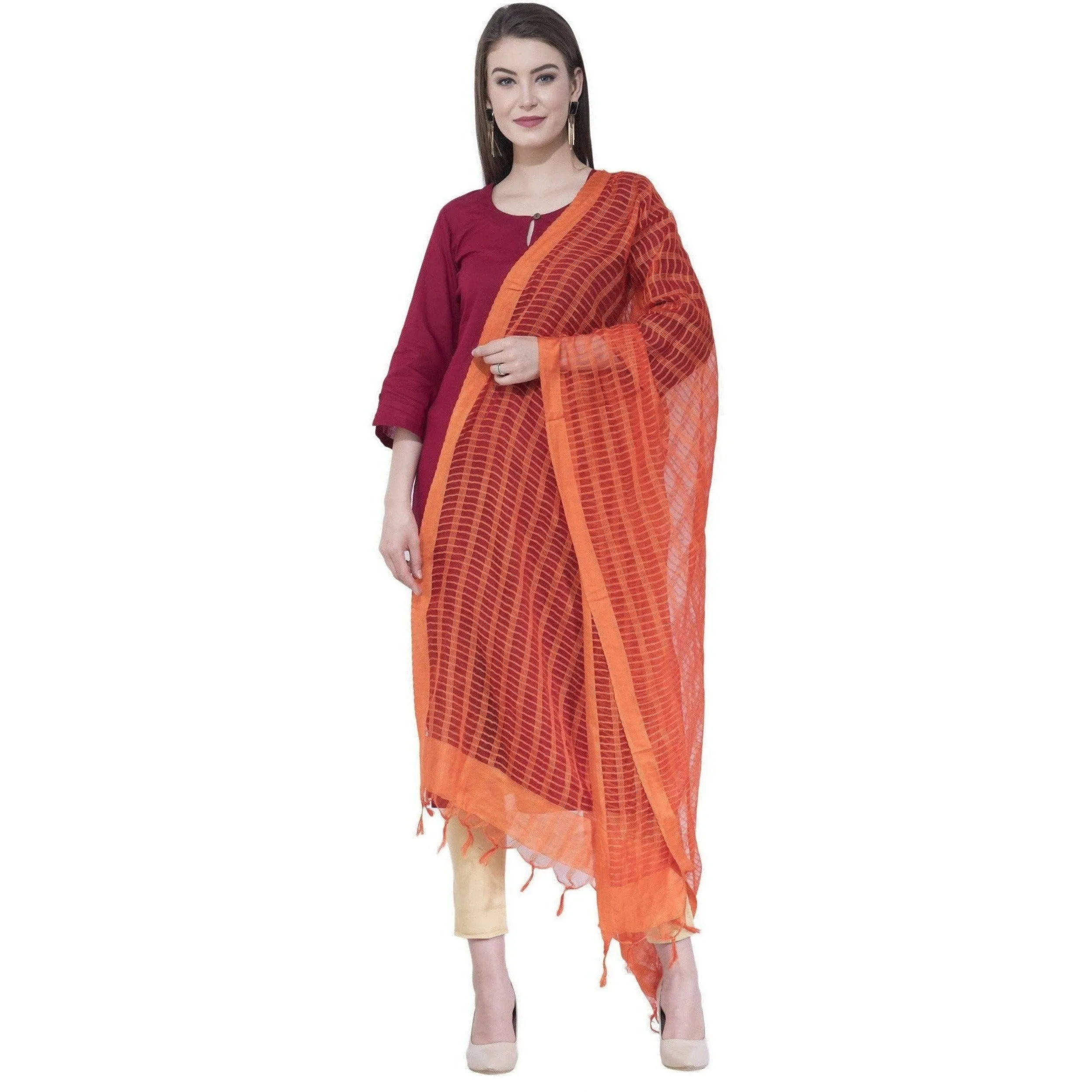 A R Silk Orange Color Regular Dupatta Dupattas and Chunnis