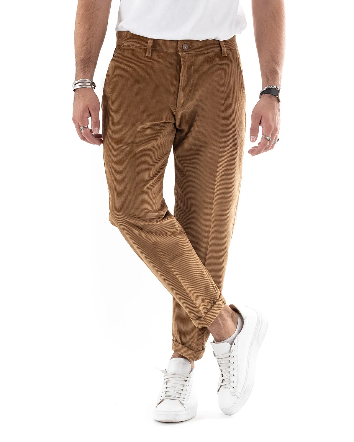 Abito Uomo Monopetto Vestito Velluto Completo Giacca Pantaloni Camel Elegante Cerimonia GIOSAL-OU2188A