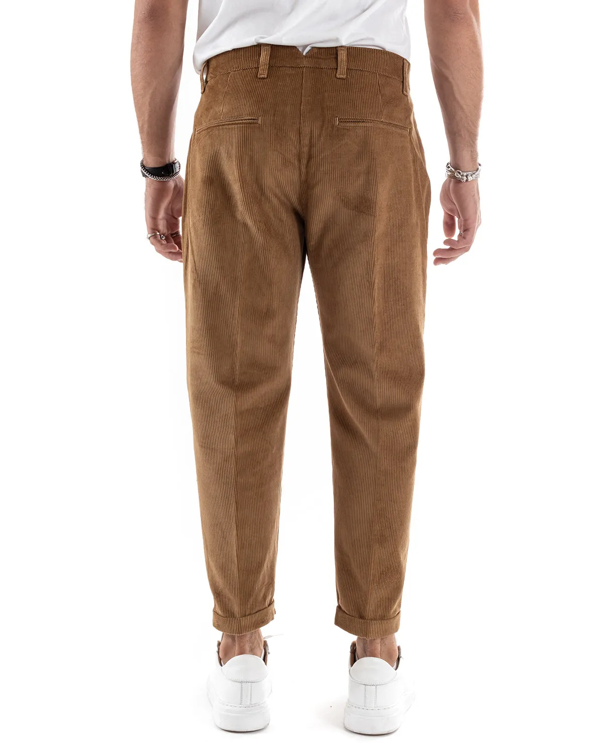 Abito Uomo Monopetto Vestito Velluto Completo Giacca Pantaloni Camel Elegante Cerimonia GIOSAL-OU2188A