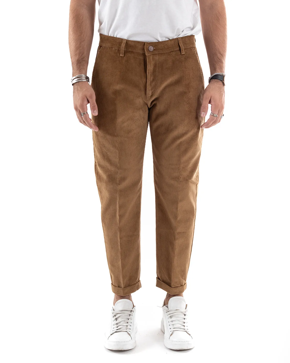 Abito Uomo Monopetto Vestito Velluto Completo Giacca Pantaloni Camel Elegante Cerimonia GIOSAL-OU2188A