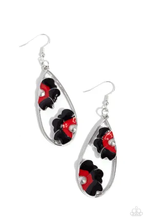 Airily Abloom Black & Red Flower Earrings - Paparazzi Accessories