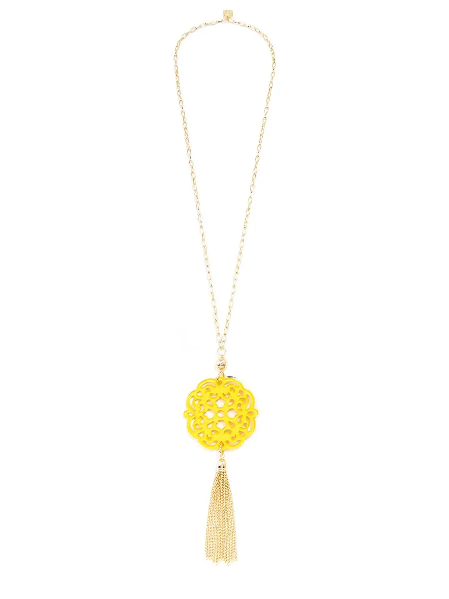 Allure Resin Pendant Necklace With Gold Tassel - Available in 12 Colors