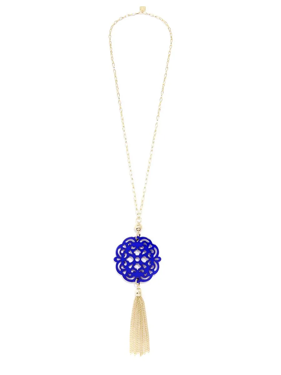 Allure Resin Pendant Necklace With Gold Tassel - Available in 12 Colors