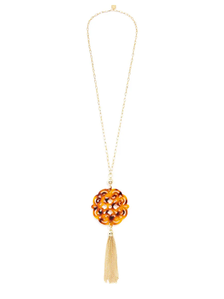 Allure Resin Pendant Necklace With Gold Tassel - Available in 12 Colors