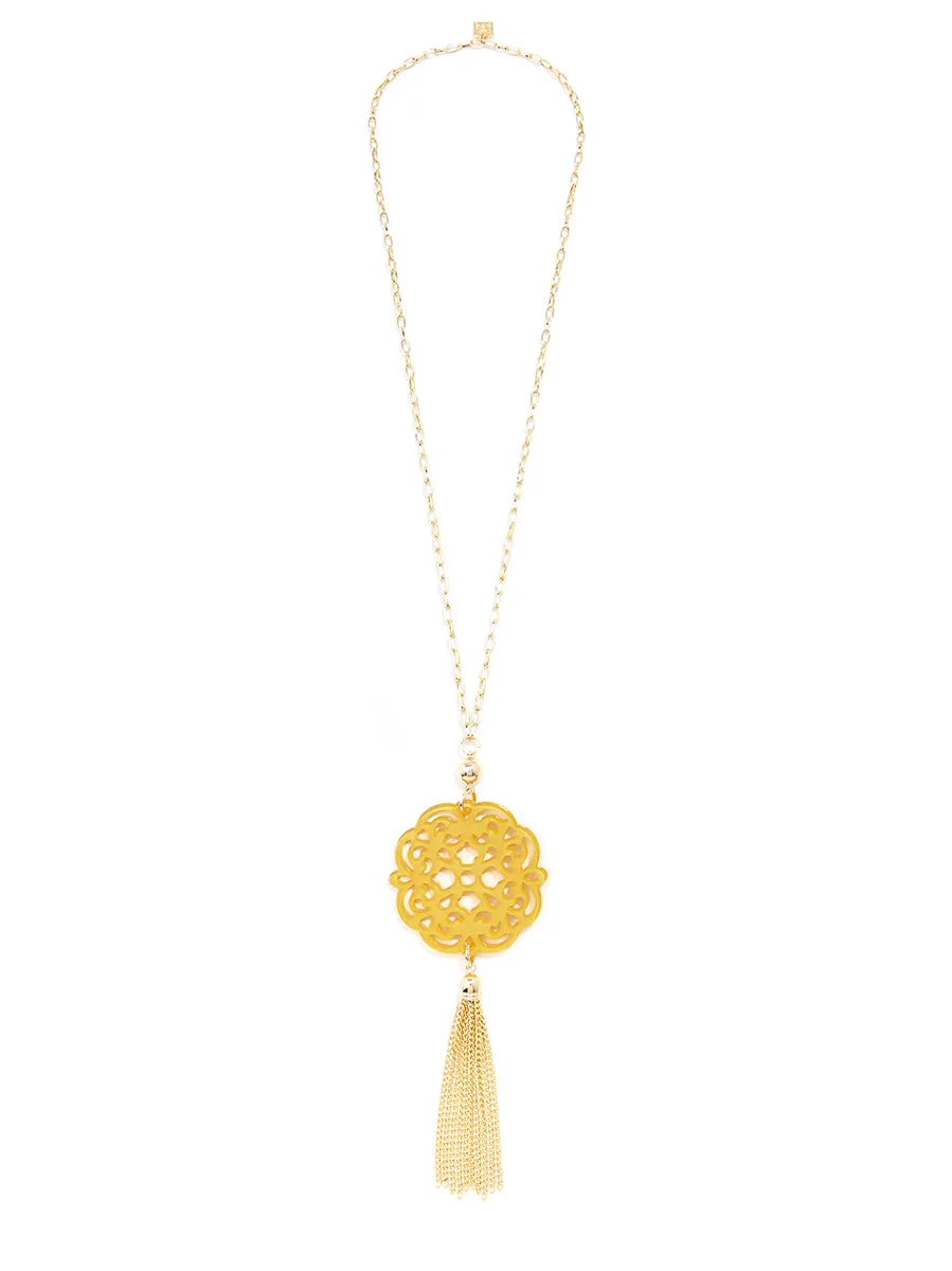 Allure Resin Pendant Necklace With Gold Tassel - Available in 12 Colors