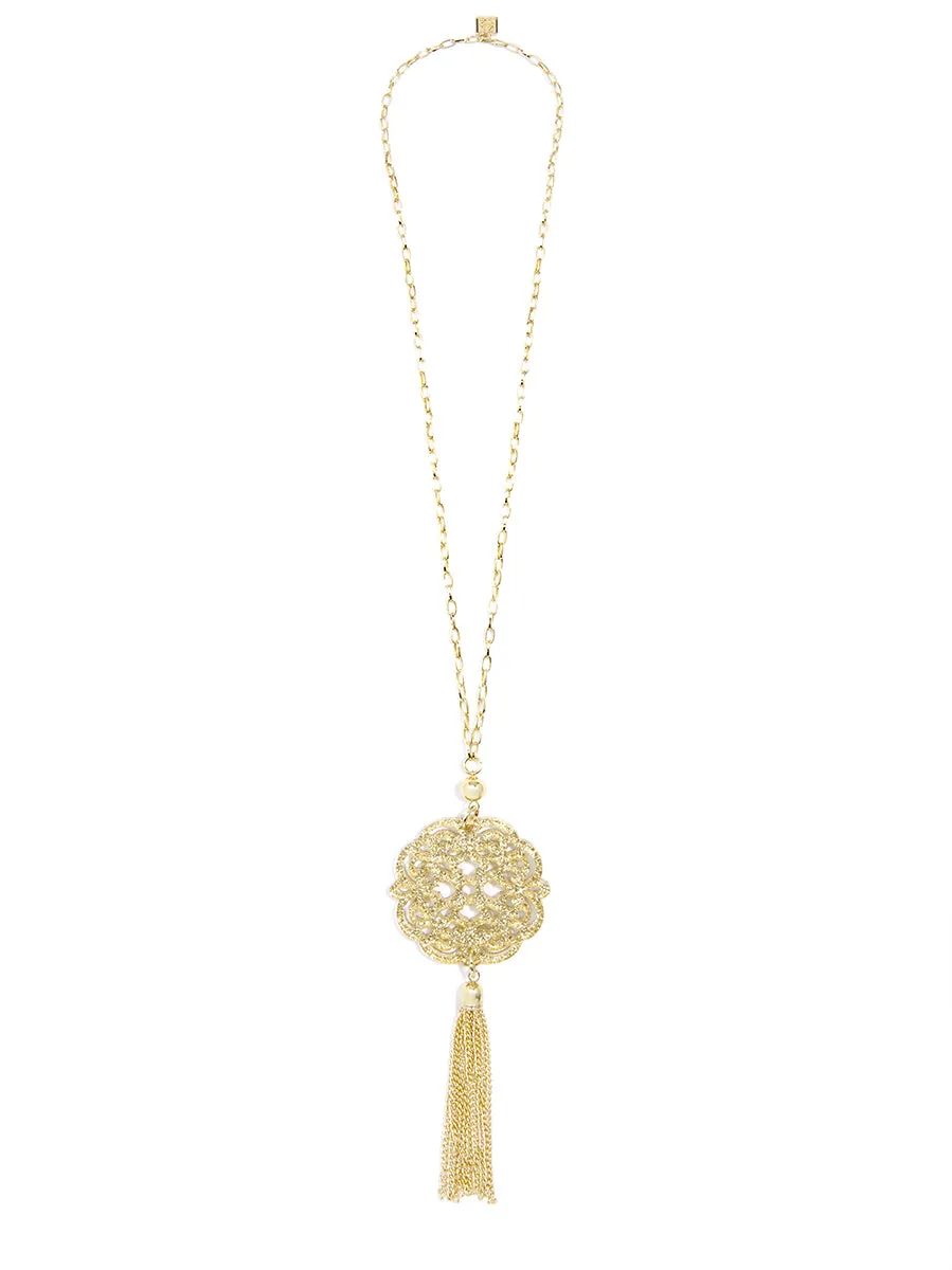 Allure Resin Pendant Necklace With Gold Tassel - Available in 12 Colors