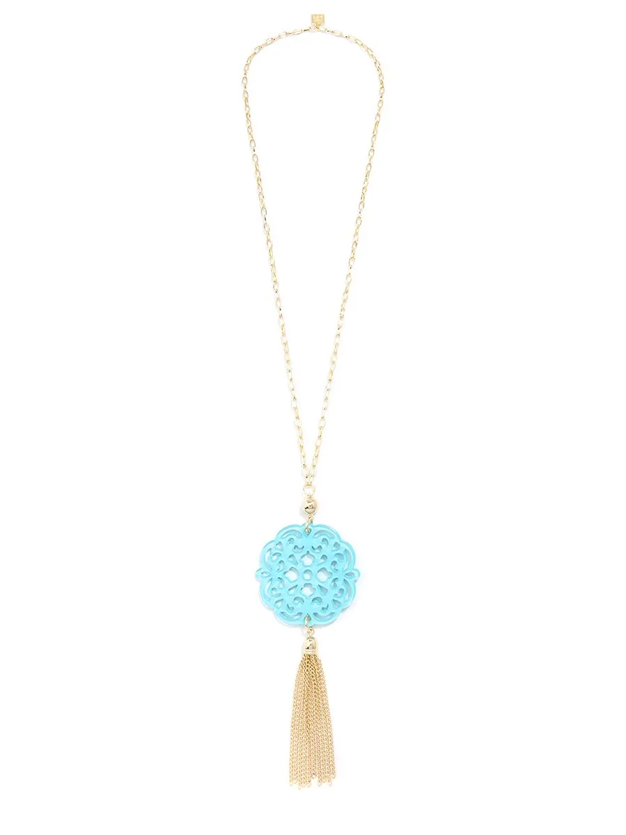 Allure Resin Pendant Necklace With Gold Tassel - Available in 12 Colors