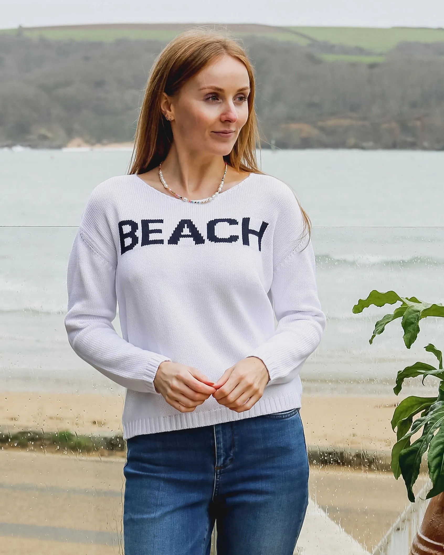 Aloft Beach Knitted Crew - White