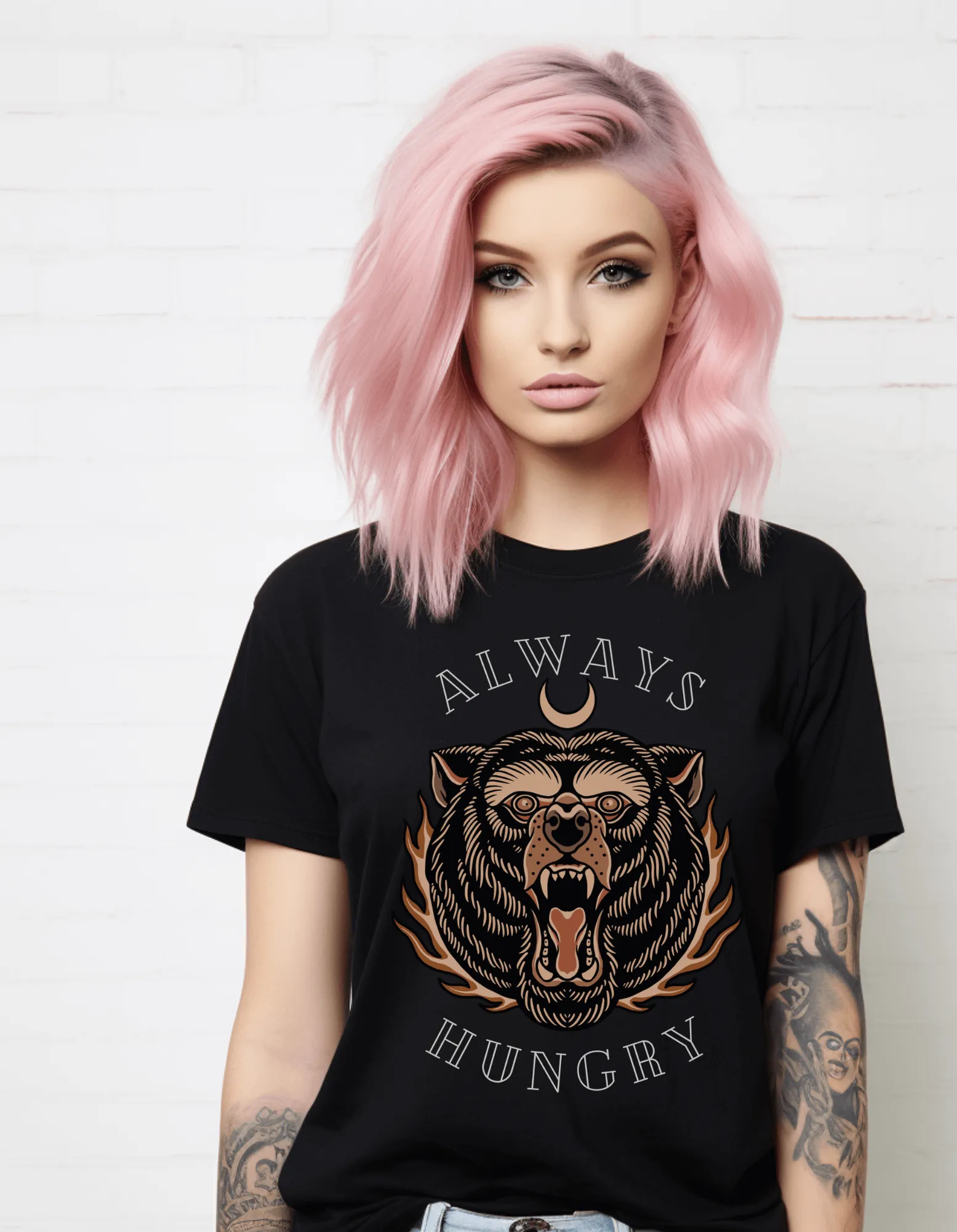 Always Hungry Bear Tattoo T-shirt / Traditional Tattoo Tee Shirt / Punk Rock Clothing Tshirt Rockabilly Psychobilly Freak Goth