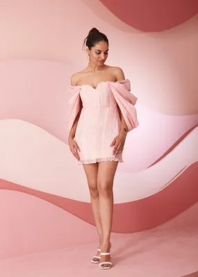 Amora Baby Pink Pleated Mini Dress