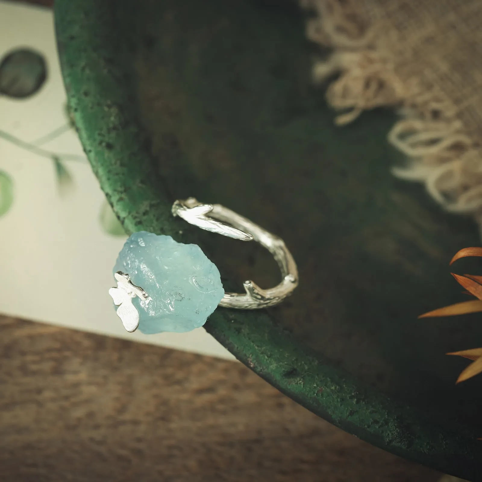 Aquamarine Butterfly Ring