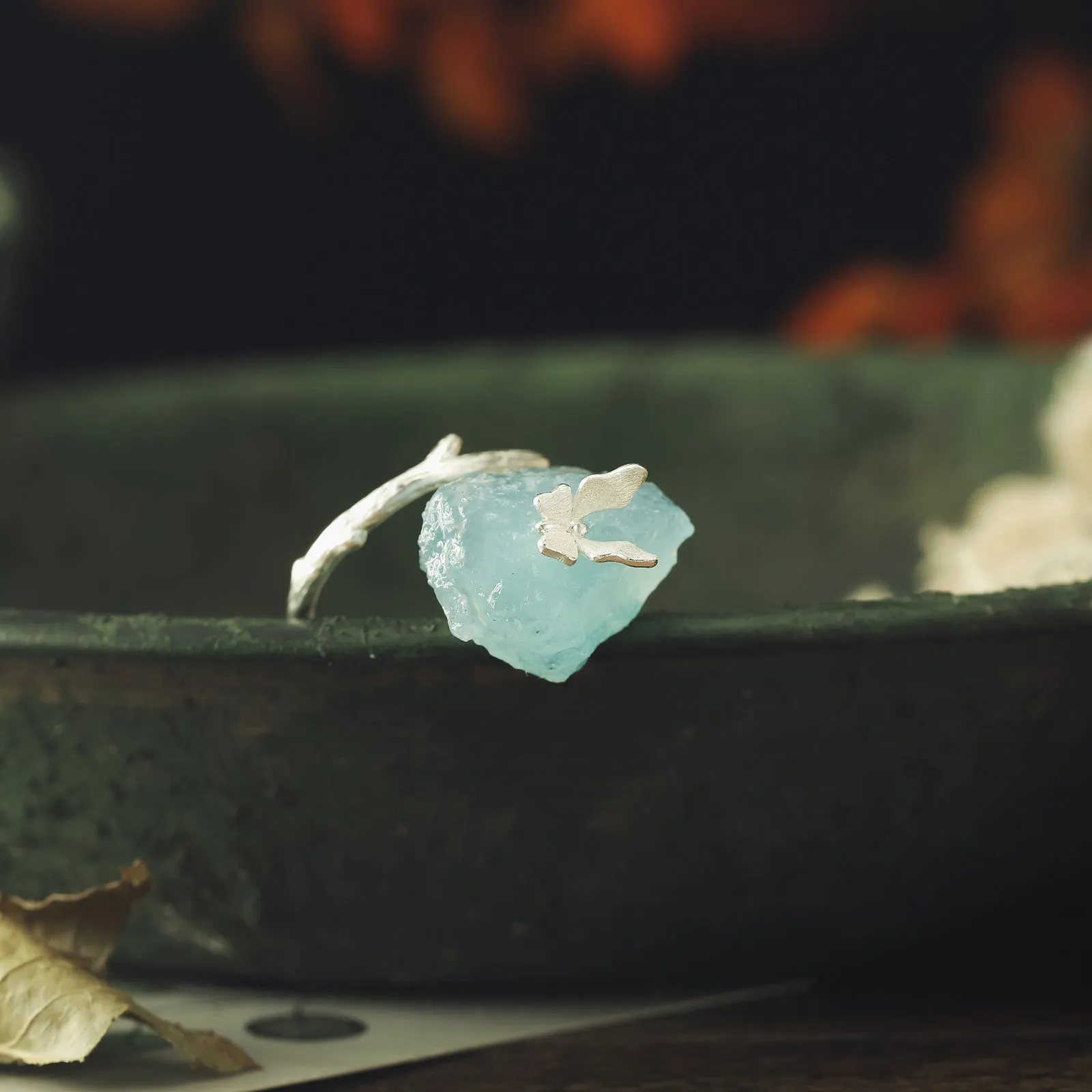 Aquamarine Butterfly Ring