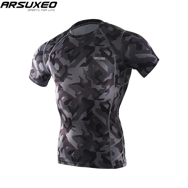 ARSUXEO Men's Compression Shirt Base Layer Running T Shirts Short Sleeves Workout GYM T Shirt Clothing C52