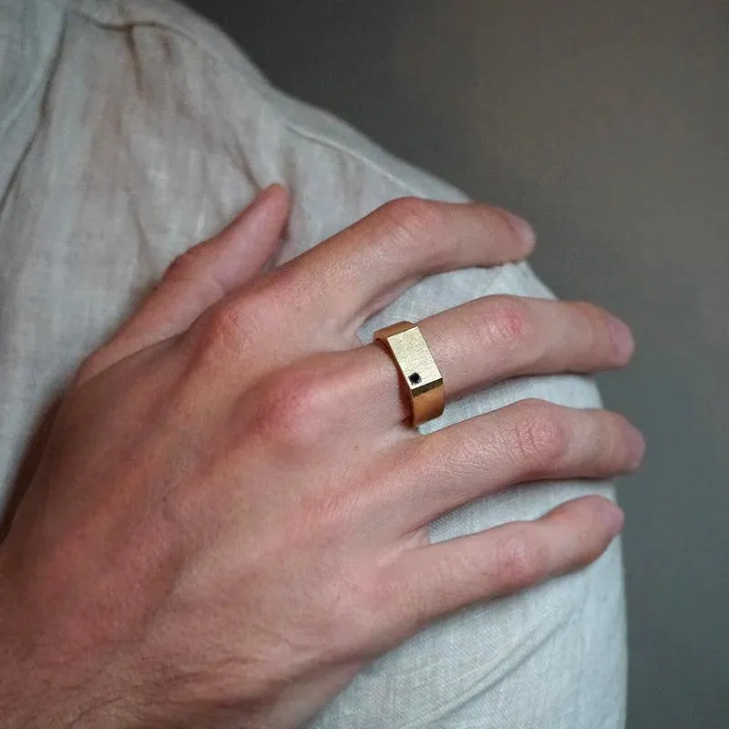 Black Diamond Signet Ring in Sterling Silver and 14K Gold, 8mm