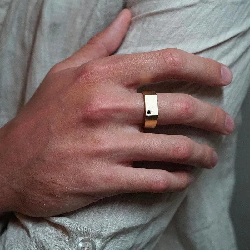 Black Diamond Signet Ring in Sterling Silver and 14K Gold, 8mm