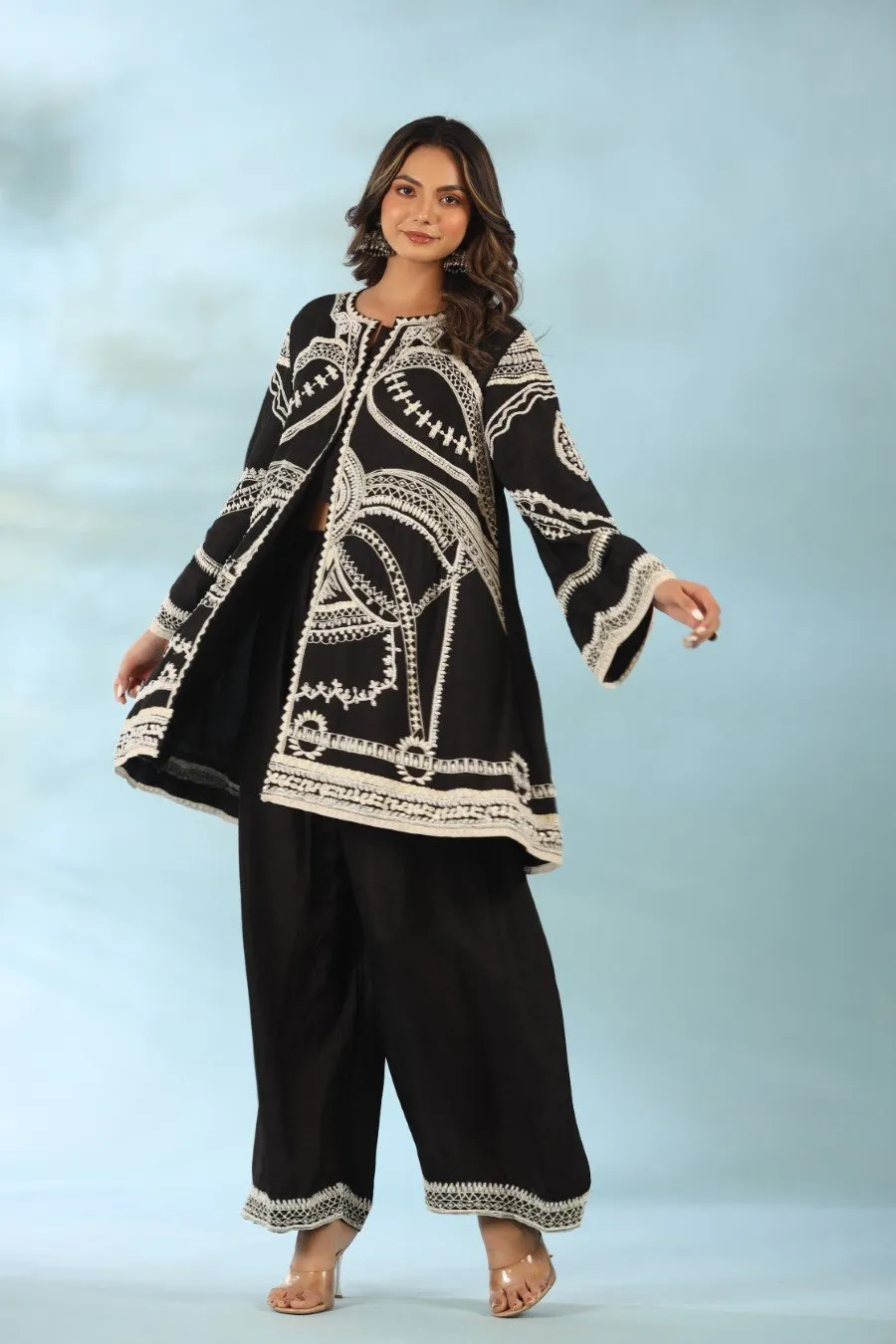 Black Embroidered Tunic with Palazzo Pants