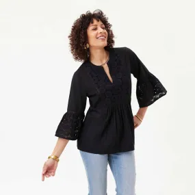 Black Eyelet Tunic with Bell Sleeve