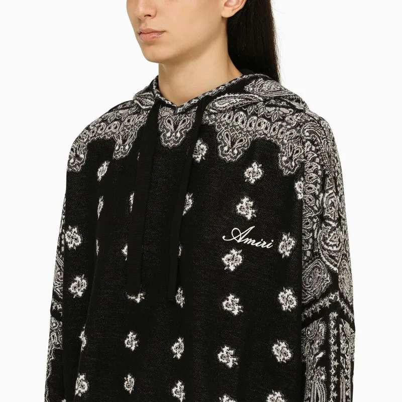 BLACK KNITTED PAISLEY HOODIE