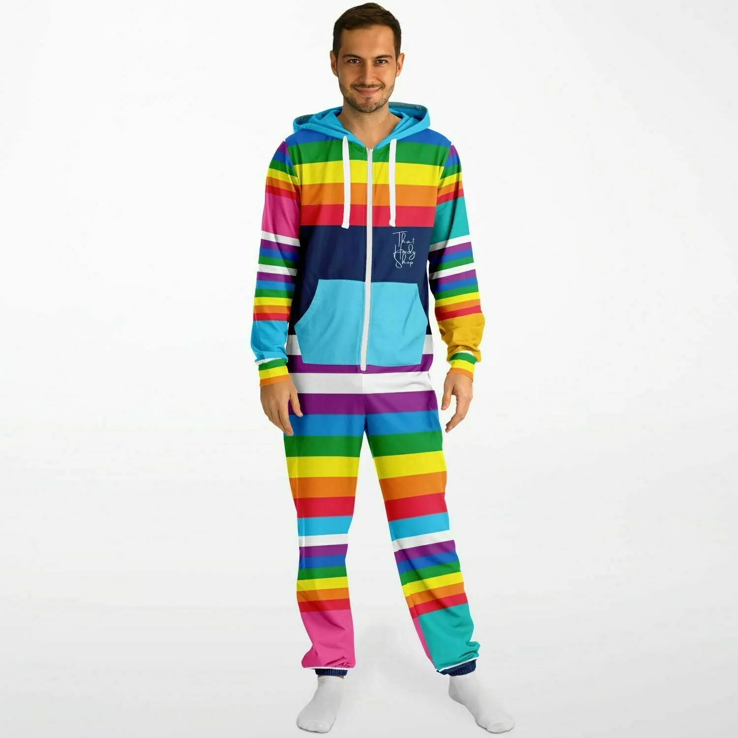 Blue Horizon Rainbow Stripe Fleece Unisex Romper