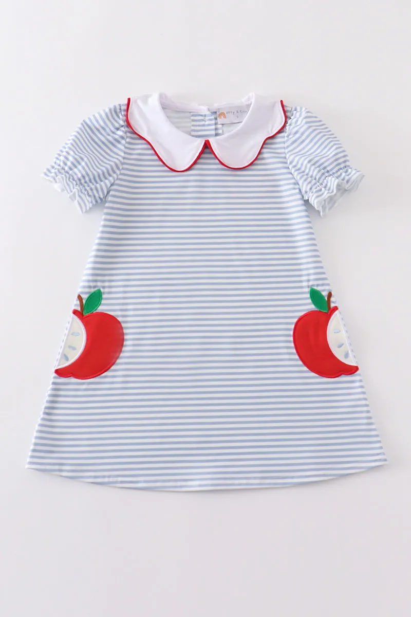 Blue stripe apple applique dress