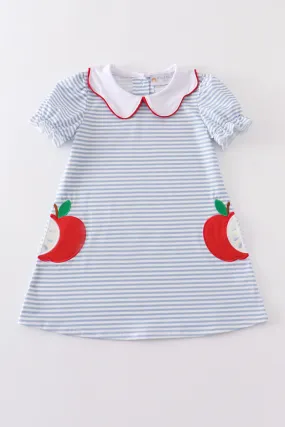 Blue stripe apple applique dress