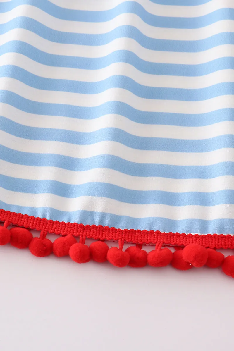 Blue stripe dog applique dress