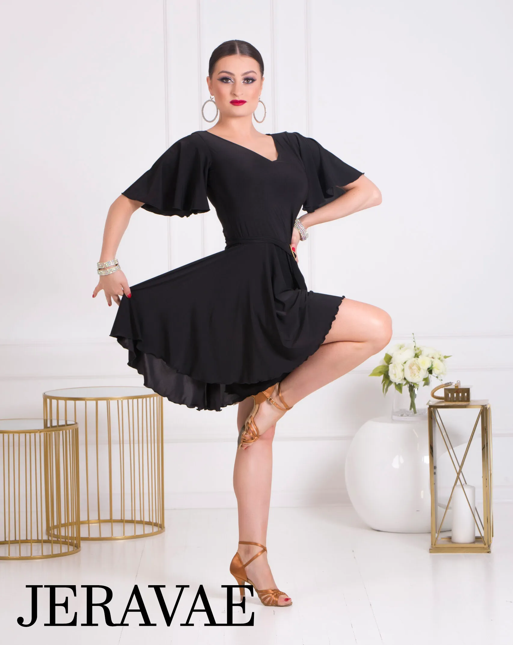 Body Positive Senga Dancewear PARA PARA Black Jumpsuit with Shorts, Belt with Decorative Buckle, and Loose Sleeves Sizes XL-4XL PRA 1070 in Stock