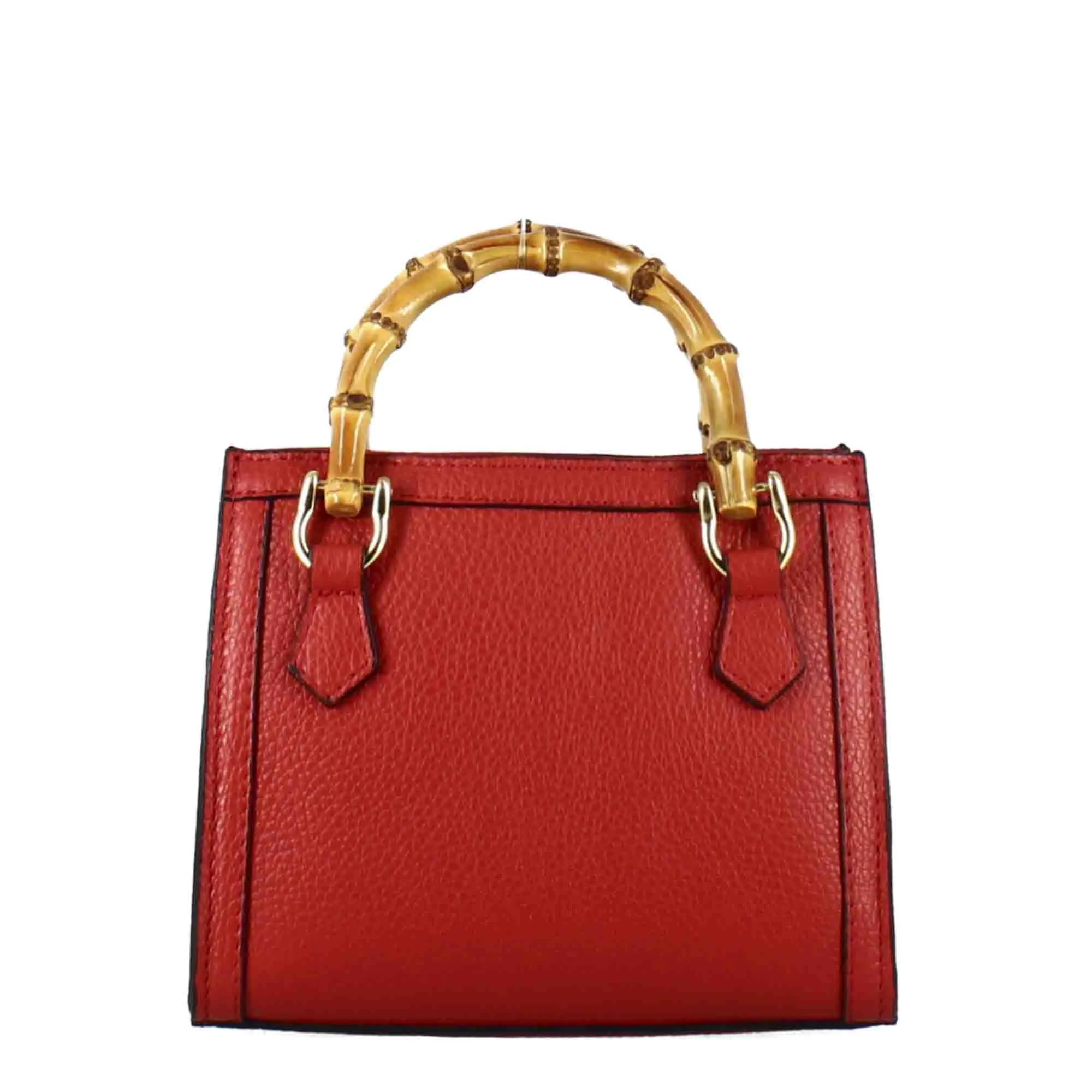 Borsa Bamboo da donna in pelle colore rosso con manici in legno e tracolla