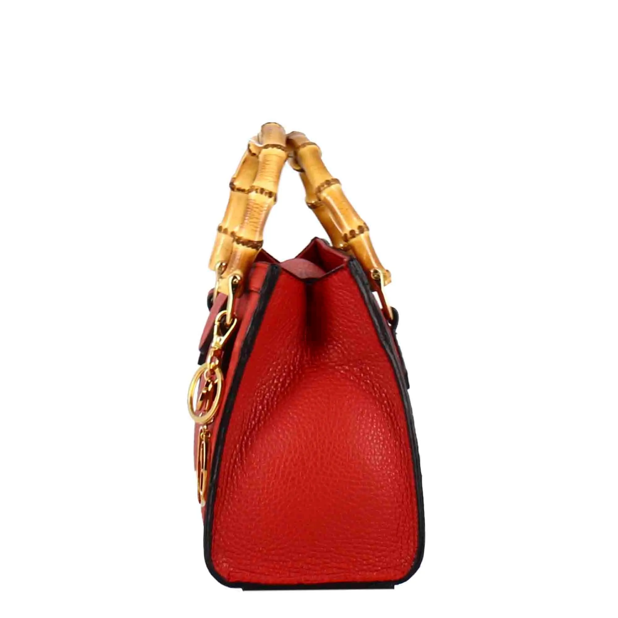 Borsa Bamboo da donna in pelle colore rosso con manici in legno e tracolla