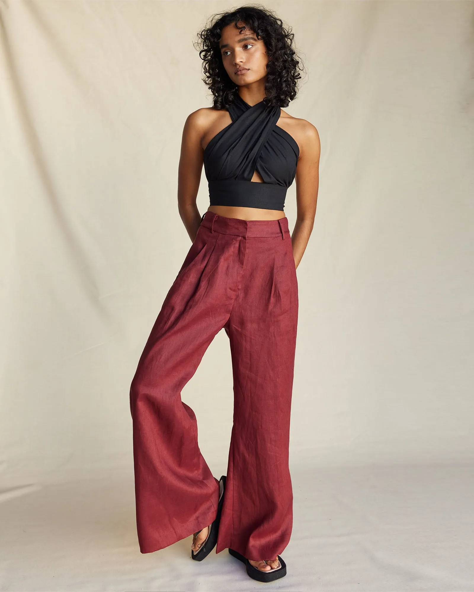 Bridgette Linen Pant - Merlot