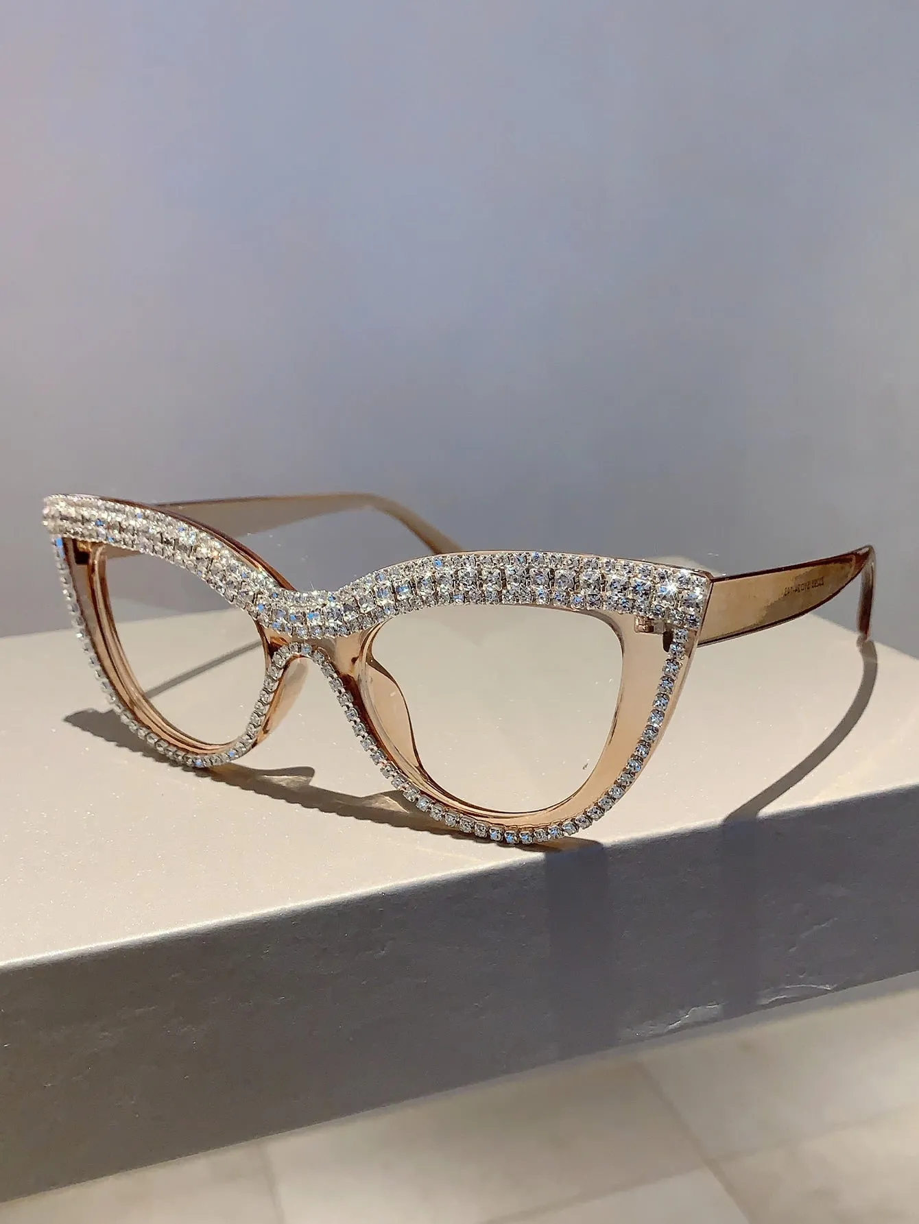 Cat Eye Clear Glasses With Rhinestone Studded Frame