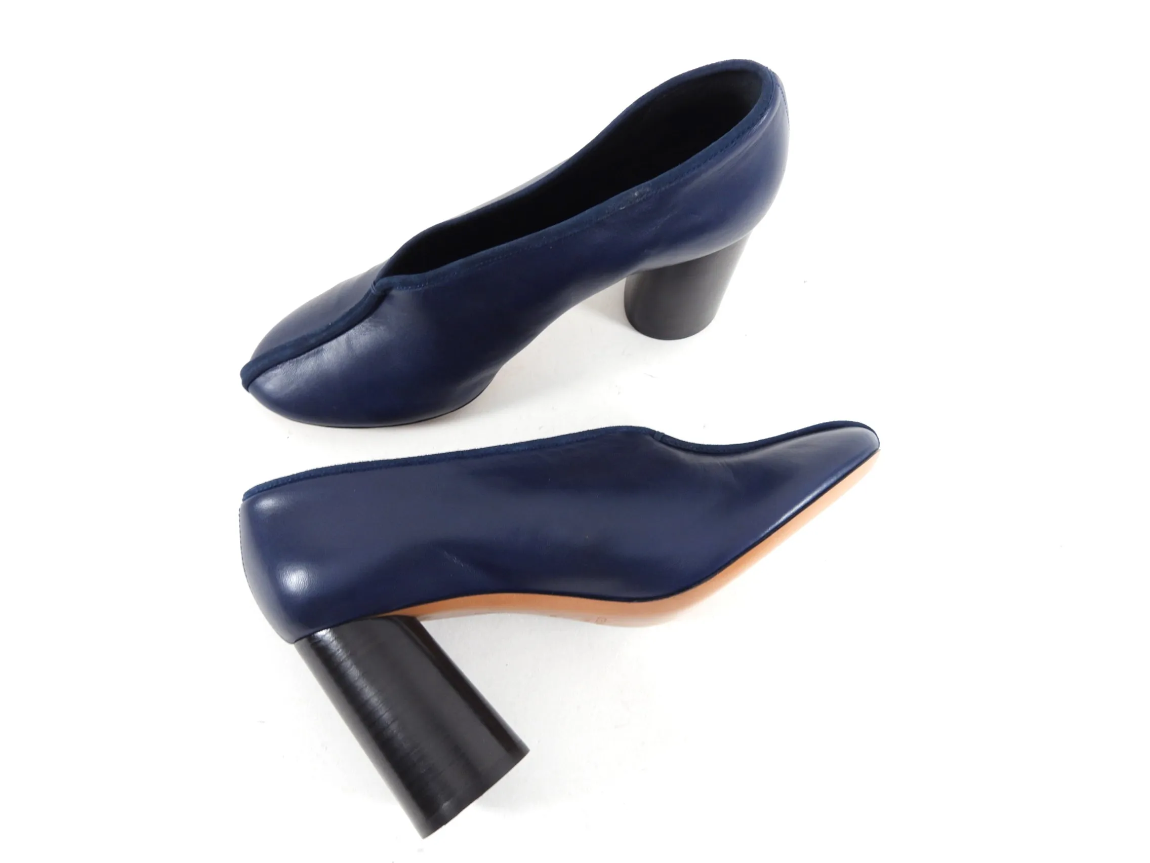 Celine Navy Leather V-Neck Pumps - 38 (7.5)