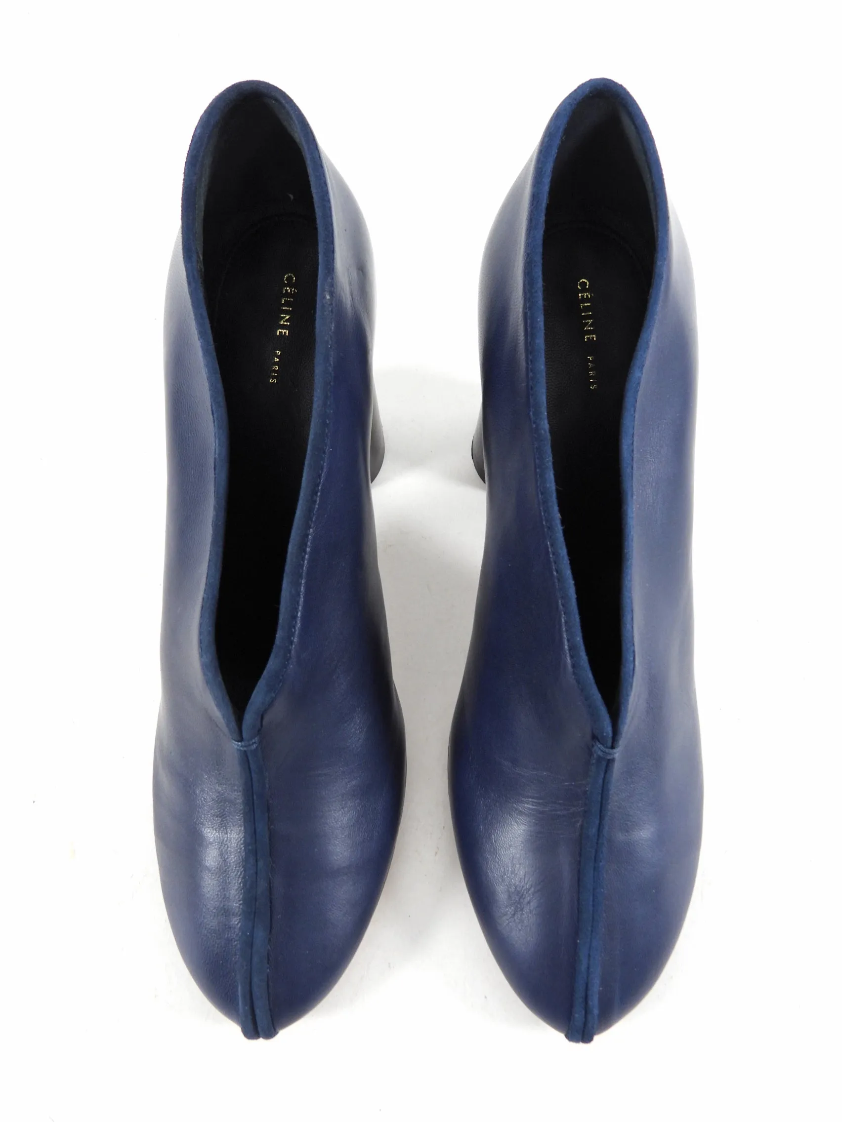 Celine Navy Leather V-Neck Pumps - 38 (7.5)