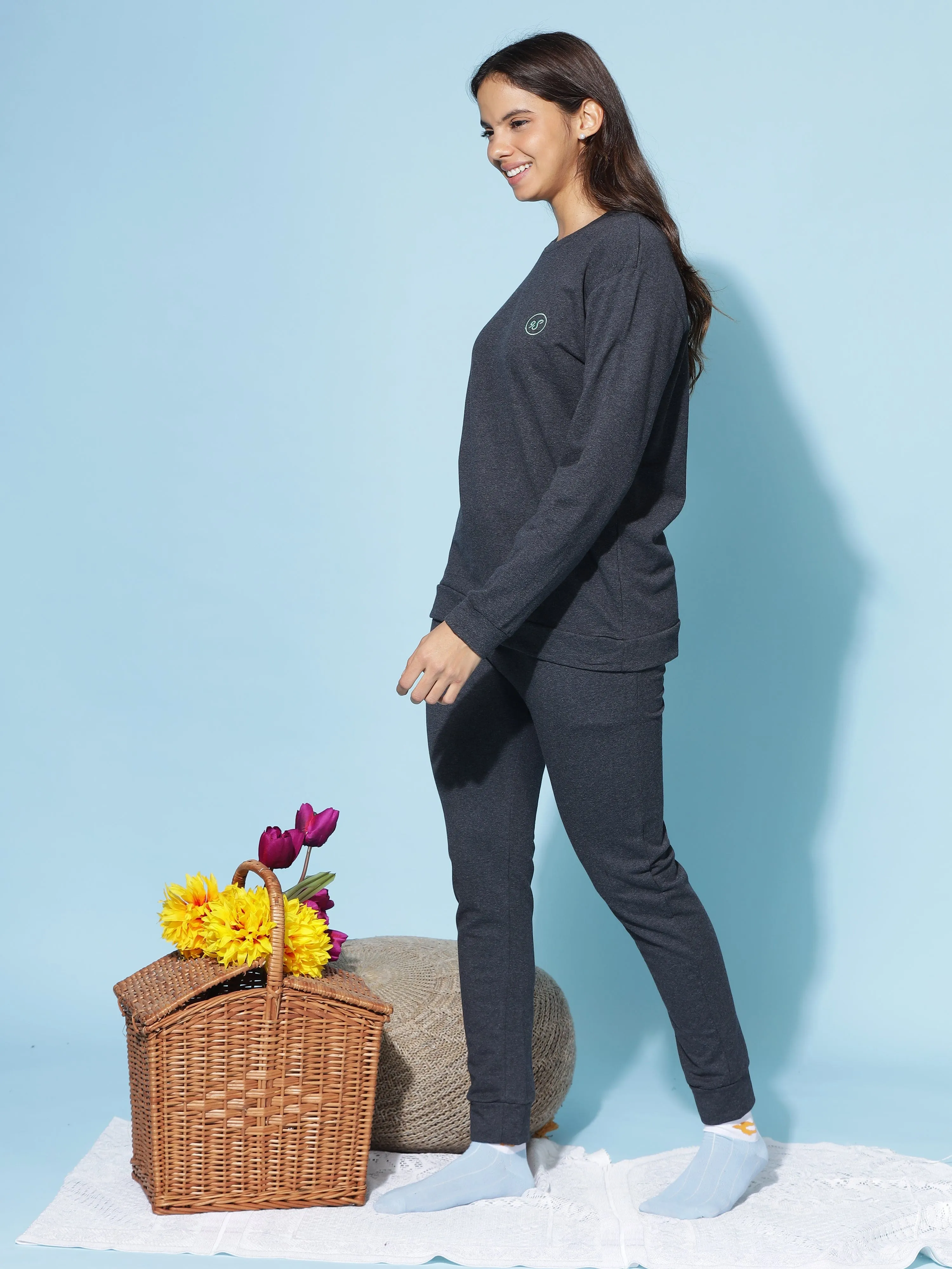 Charcoal Grey Hosiery Cotton Track Suit